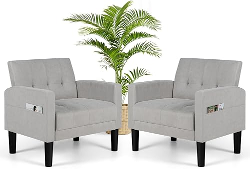 AILEEKISS Juego de 2 sillas decorativas para sala de estar, sillón tapizado cómodo, sofá individual de tela moderna con bolsillos laterales, sillas