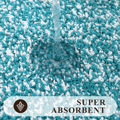 Pauwer 3 Piece Bath Mat Set, Non Slip Plush Bathroom Mats, Absorbent Shaggy Bathroom Rug Set with U-Shaped Contour Toilet Mat for Bedroom Living Room, Aqua Blue