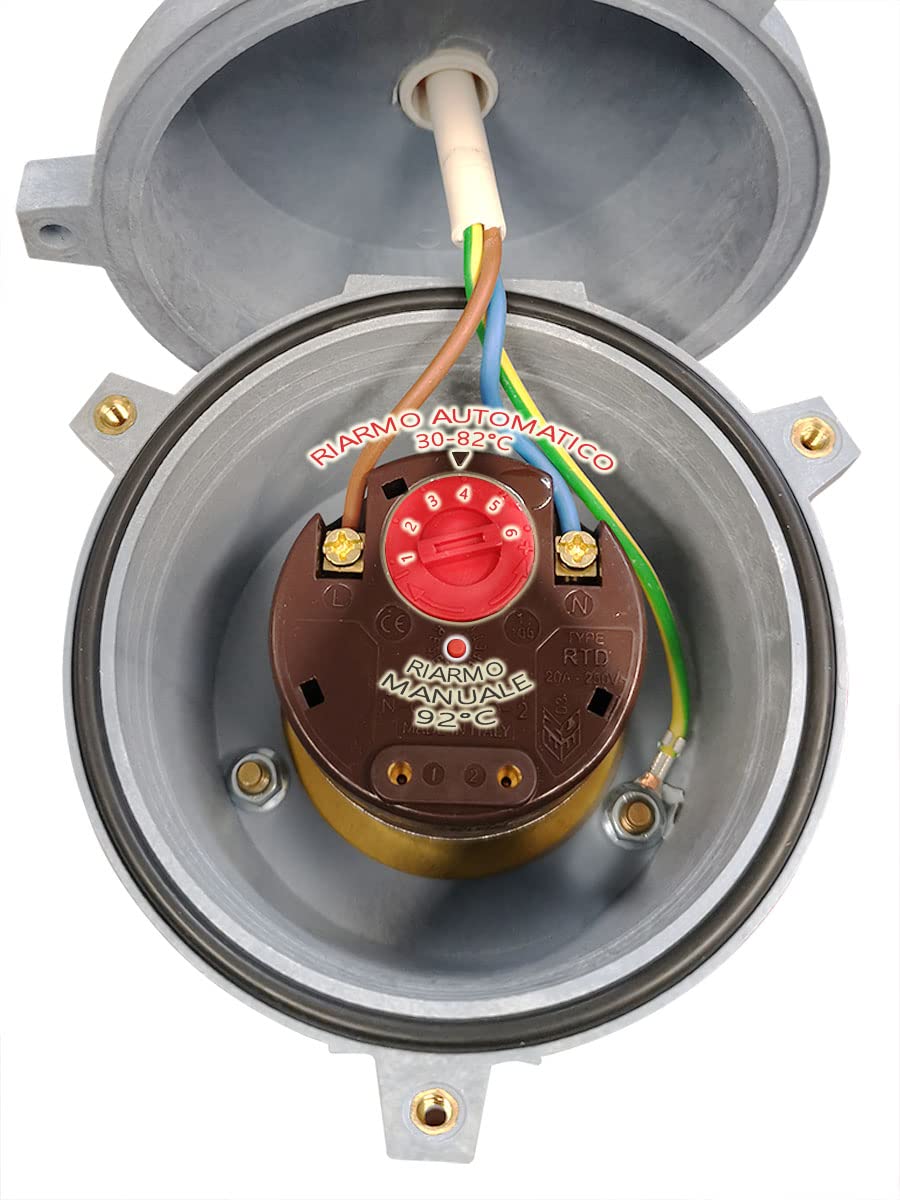Resistenza elettrica corazzata 3 kW monofase con termostato a riarmo manuale regolabile fino a 82°C, 230 V