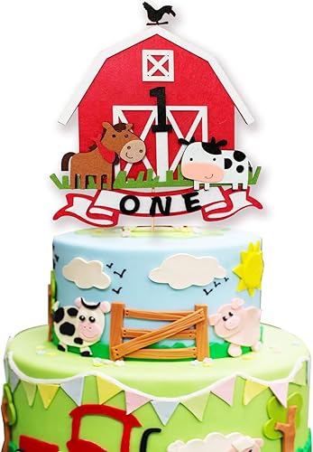 Decoración de pastel de granja para primer cumpleaños, decoración de granero, decoración de granero para fiesta de cumpleaños (negro)