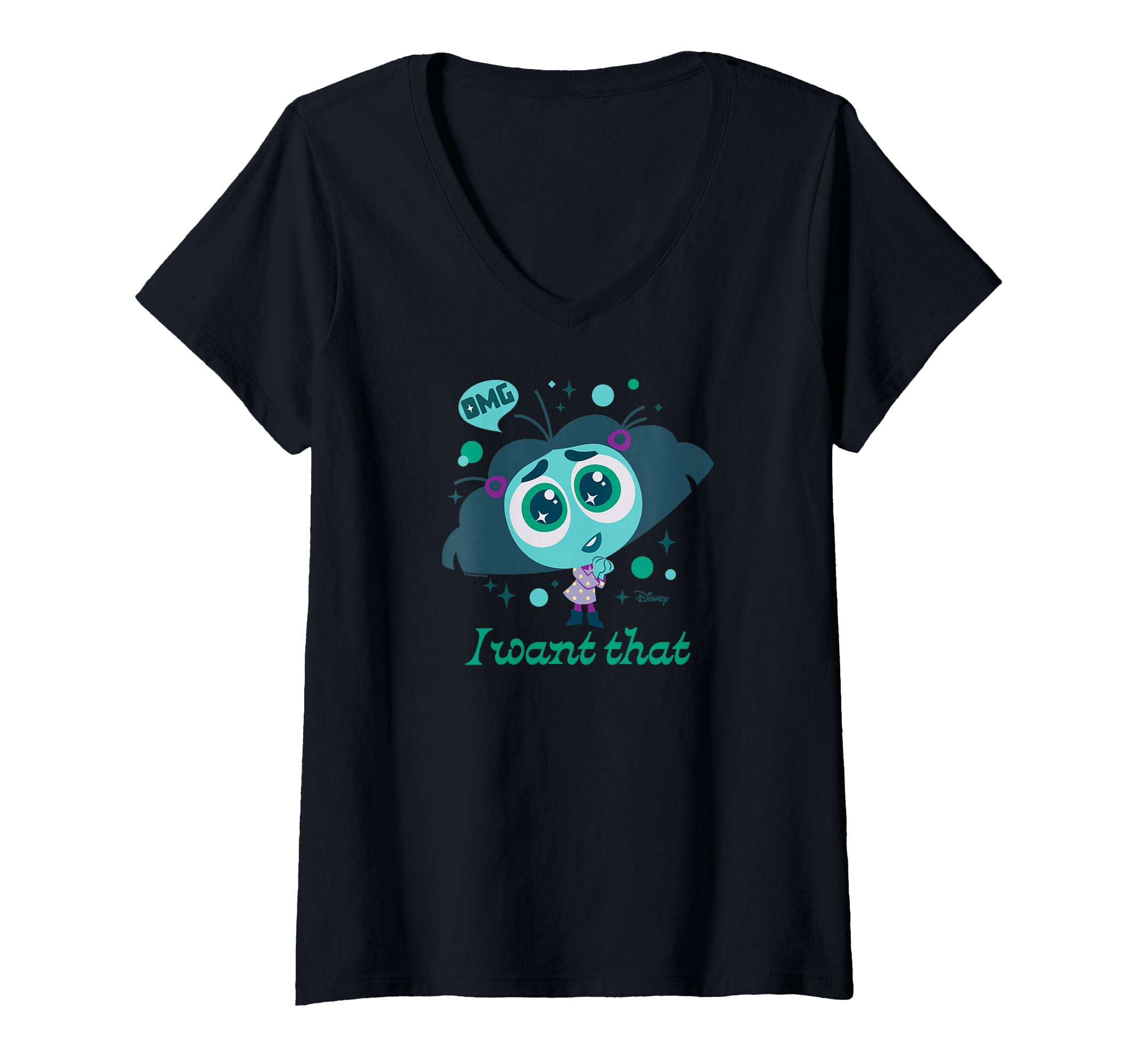 Womens Inside Out 2 - Envy Character OMG I Want That V-Neck T-Shirt