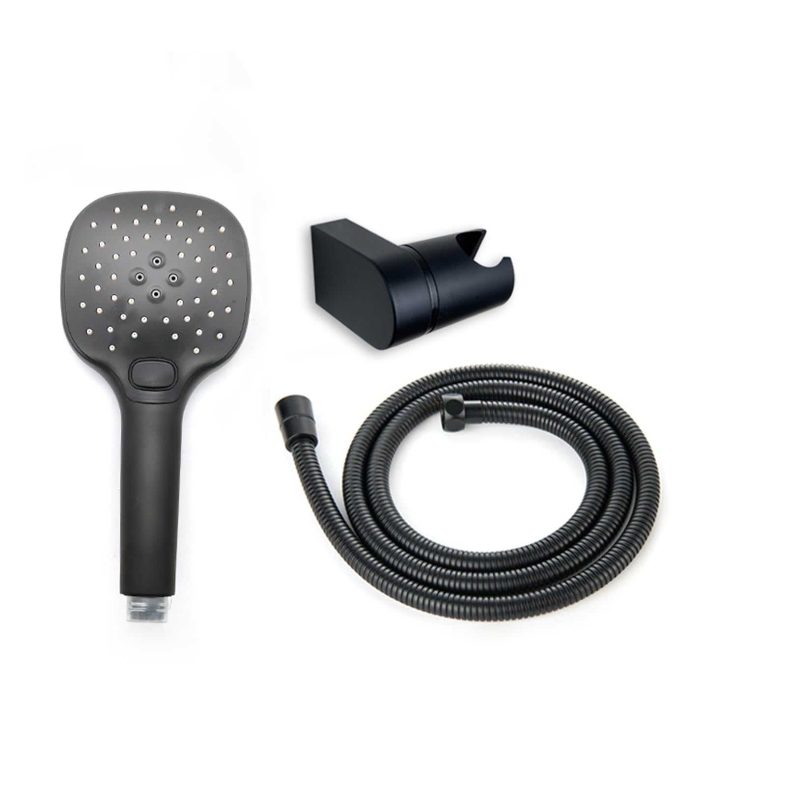 Juego de ducha de mano gris de 3 funciones Soporte de soporte de ducha ajustable de plástico ABS Manguera de 1,5 m Cromo/Negro/Oro (Color: BK Set) Beauty Comes