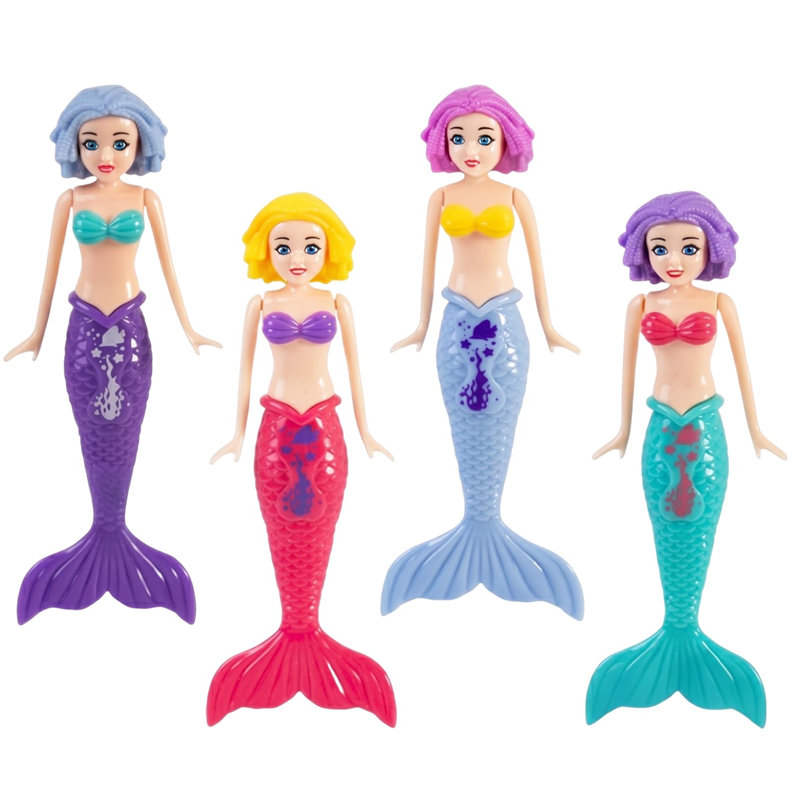 Gkhlg 4 Piece Mermaid Diving Set with Vibrant Colours Slow Sinking Mermaid Tail Shaped Diving Enhancing Swimming Skills Perfect for Paddling Pools Backyard Parties and Family Trips (White, Mermaids)