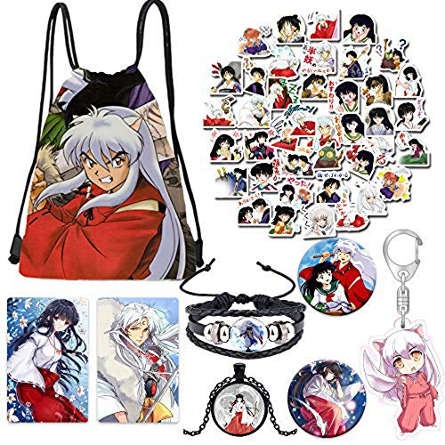 DOUBLEME Coffret Cadeau Inuyasha, Sac+Bracelet+Porte-clef+Broch+40 autocollants+Collier Cover