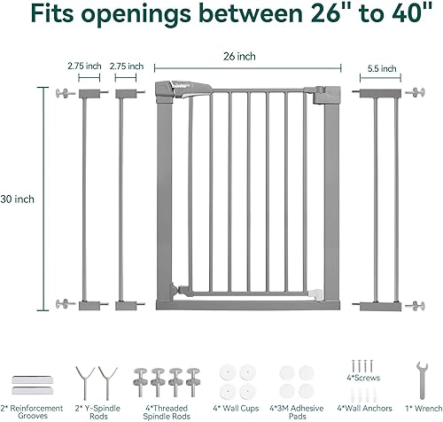 Miniatura 22 de BABELIO Puerta para bebé de 36 pulgadas de alto, puerta para mascotas de cierre automático de 26 a 40 pulgadas de ancho, puerta de metal montada a