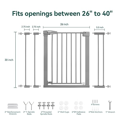 Miniatura 34 de Babelio Puerta de bebé para puertas y escaleras, puerta de 26 a 40 pulgadas con cierre automático para perros y cachorros, fácil de instalar
