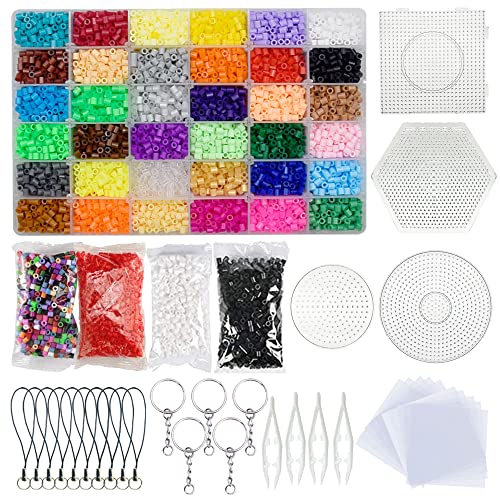 Allazone 14000 Pz 5MM 36 Colore Perline a Fusione, Perline da Stirare con Pinzette, Carta da Stiro per Bambini e portachiav, Perline da Stirare Pegboard per Il Tempo Libero Creativo