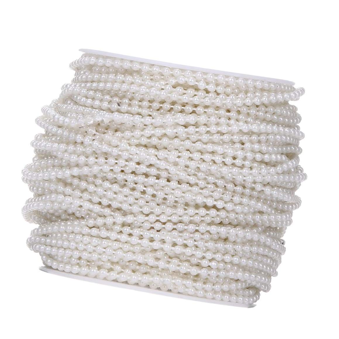 Sitrda 10m 3mm Pearl Bead String, Pearl Beads Cotton Line Chain Garland For Wedding Party Cake Stands (Beige)