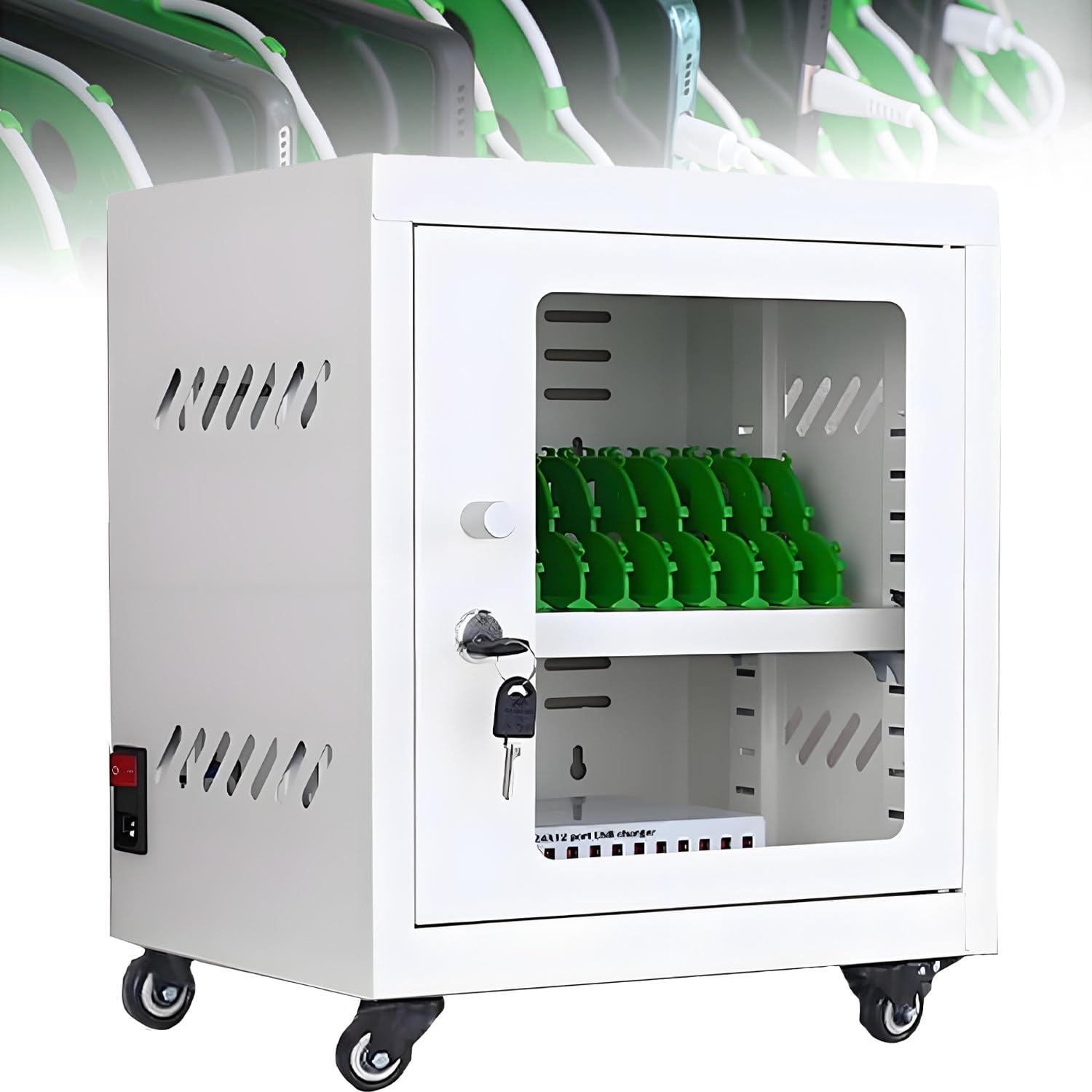 UORDBY Smartphone Charging Cabinet, USB Rechargeable Mobile Phone Charging Cabinet, Cell Phones Storage Cabinet and Storage Cart,for School Church Airport 12slots