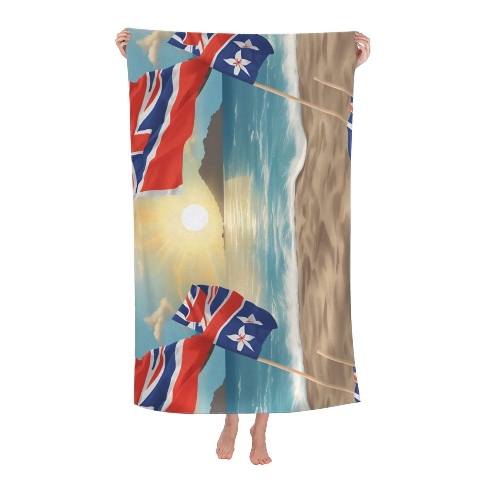 Pojknbv White Flag Of Hawaii American Print Oversized Adult Beach Towel Quick-Dry Comfortable Lightweight Travel Pool Camping