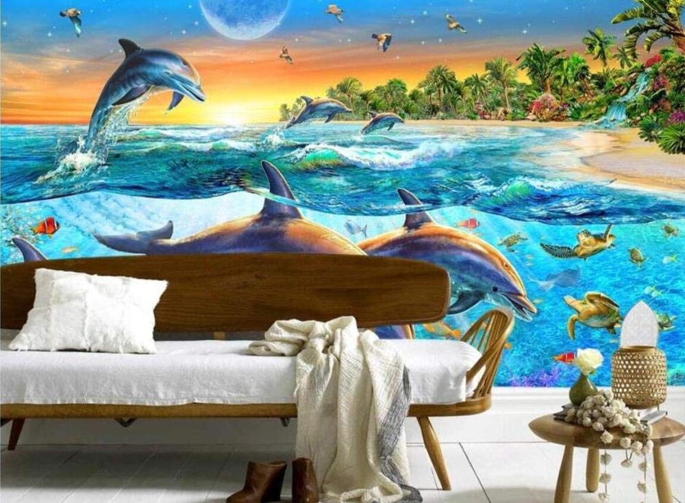 Papel De Pared 3d Blue Ocean Swim Delfines Decoracion De La Habitacion Pintura De Imagen Murales De Pared 3d Papel Tapiz Para Pared 3 D 250 175 Cm Amazon Es Bricolaje Y Herramientas
