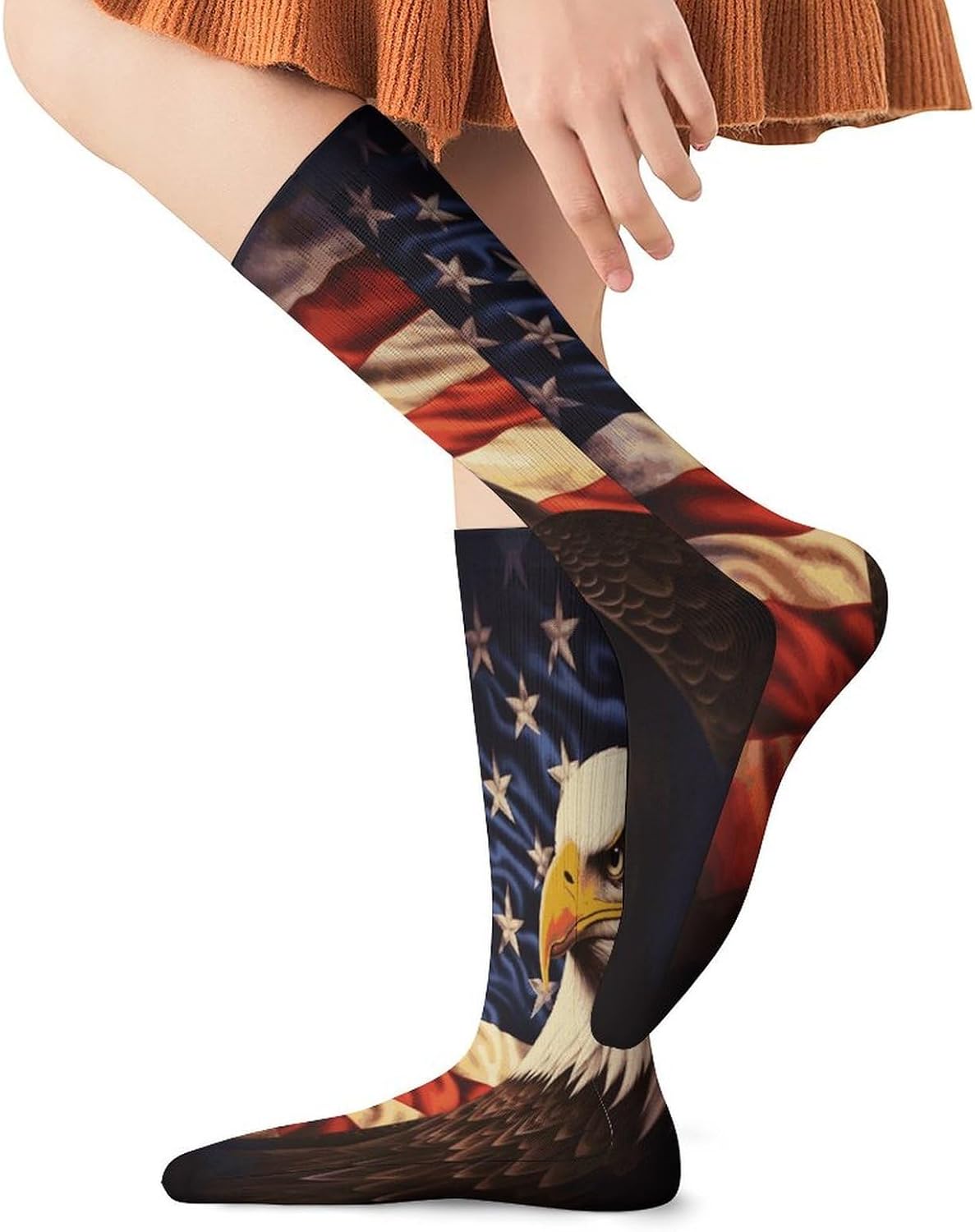 Flag And Eagle Crew Socks Casual Breathable Calf Socks | Cushion Running Athletic Socks Long Performance Breathable Sports Socks for Women Men