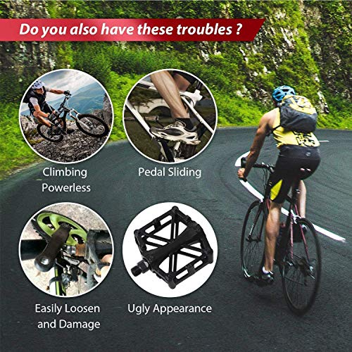 CESHUMD Pedals Mountain Bike Pedals, Non-Slip Universal Lightweight Aluminium Bicycle Platform Pedals for BMX MTB 9/16 (Black)