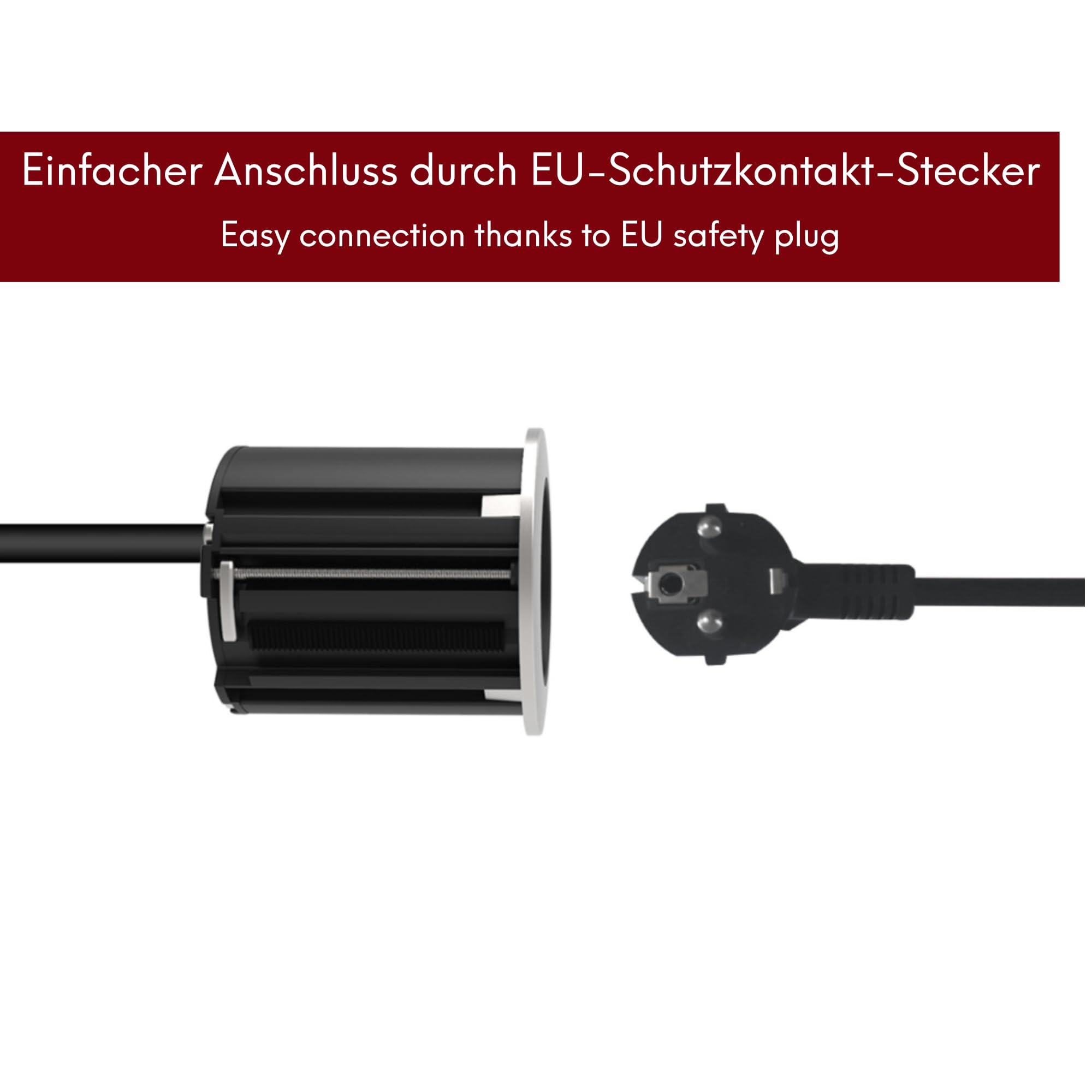 kalb USB-C Einbausteckdose HUB Tischsteckdose rund für Arbeitsplatte Wand und Möbel mit EU-Schutzkontakt-Stecker 5VDC max. 45W