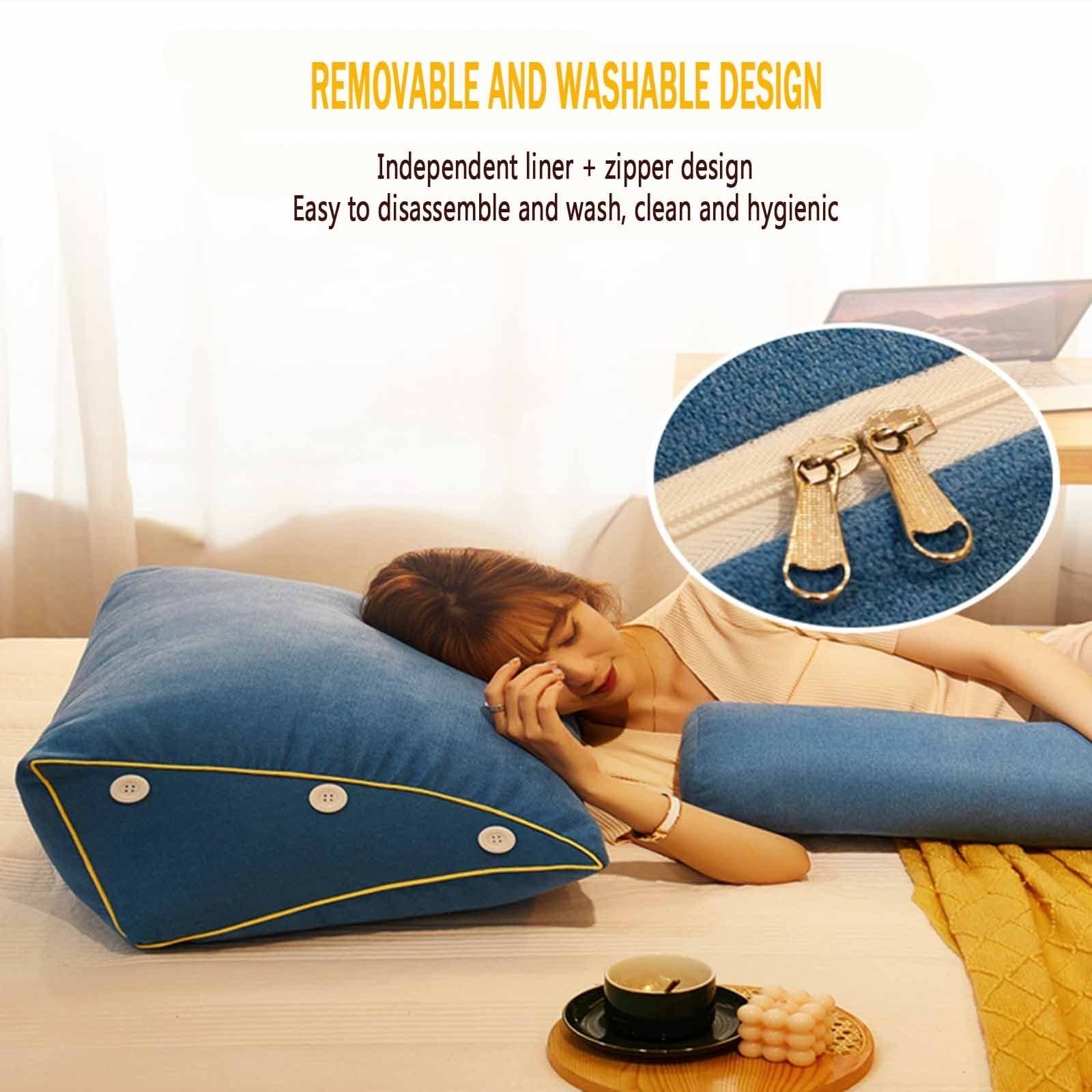Lesekissen Keilkissen Plüsch-Dreieckskissen, Hüftstützkissen zum Lesen Arbeiten Bettsitzkissen (Color : Blue, Size : H50XW45XD22cm)