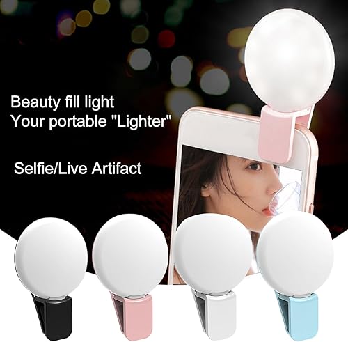 Miniatura 5 de GIFZES Luz LED para selfie para teléfono, anillo de luz para selfie con clip, 3 niveles de luz ajustable, iluminación flash USB recargable para