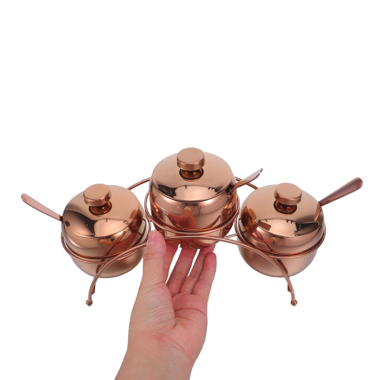 Juego de Recipientes para Condimentos de Acero Inoxidable con Tapa y Cuchara, Organizador de Especias con Bandeja Escalonada y Soporte Metálico para Barbacoas y Cocina