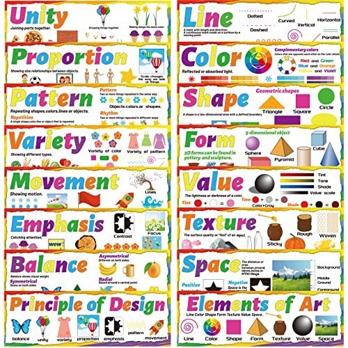 Image of Art Posters Elements of Art Principles of Design Poster Arts Bulletin Board Set for Classroom Arts Education Posters Decor for Middle School High School Classroom Decorations