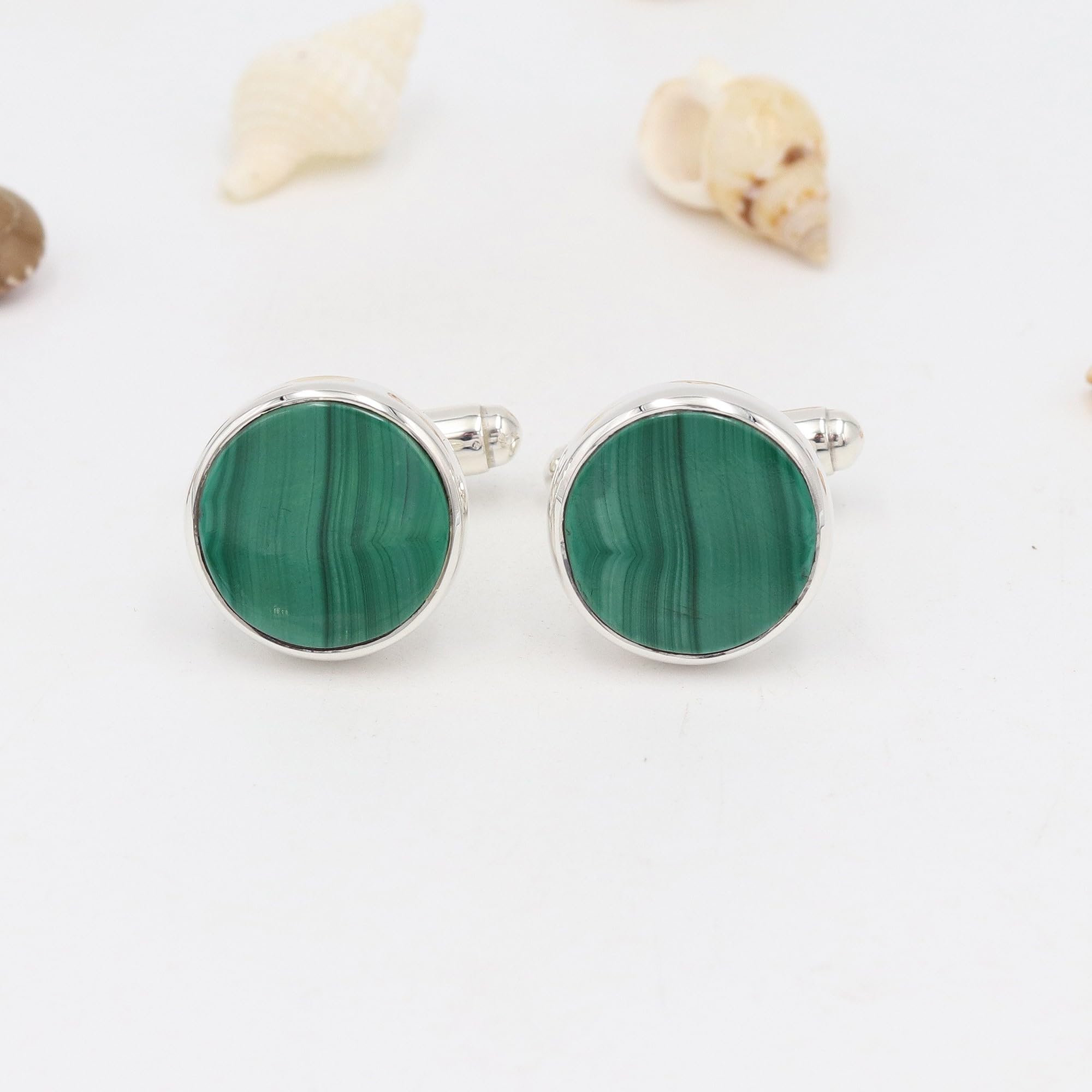 Gemelos de malaquita verde para hombre, plata de ley 925, gemelos de piedras preciosas para boda, fiesta, regalo único, 14mm, Piedra preciosa., Malaquita verde