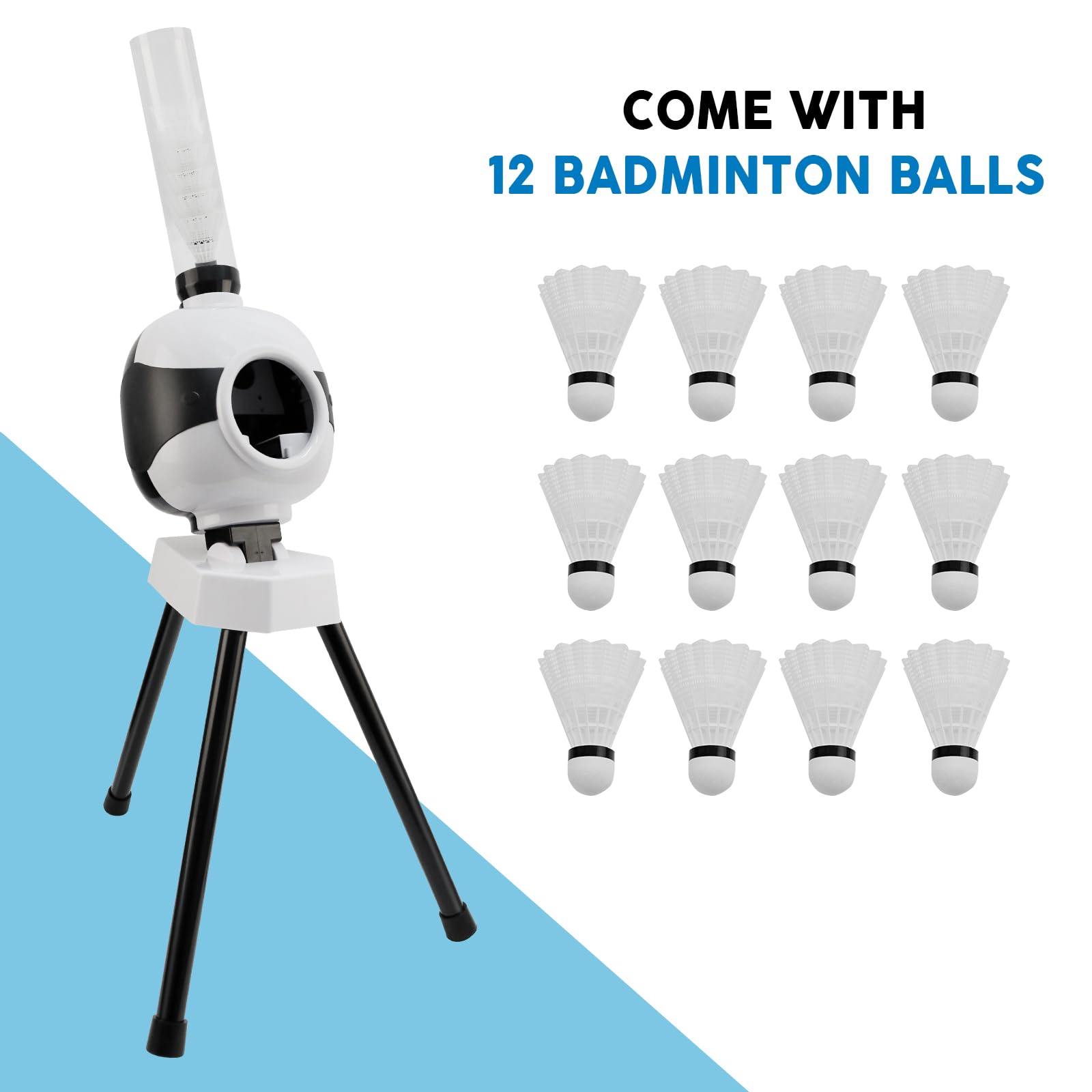 JAOGAUS Macchina per Servire Badminton con 12 Palline, Lanciatore Portatile per Allenamento Indoor e Outdoor