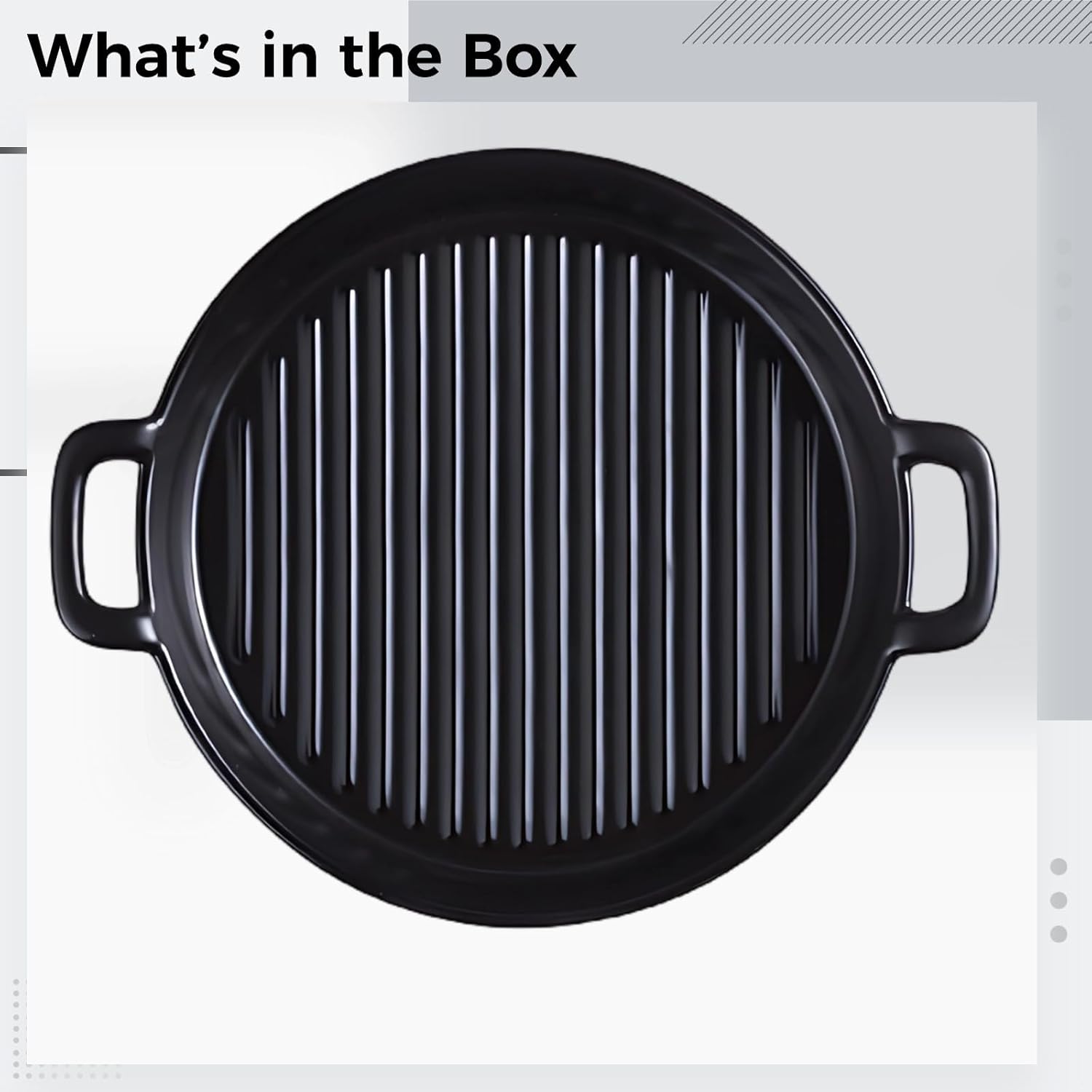 9.4 in Ceramic Baking Pan, Black Dish with Double Handles, Microwave Oven Safe, Ribbed, 1.2 in