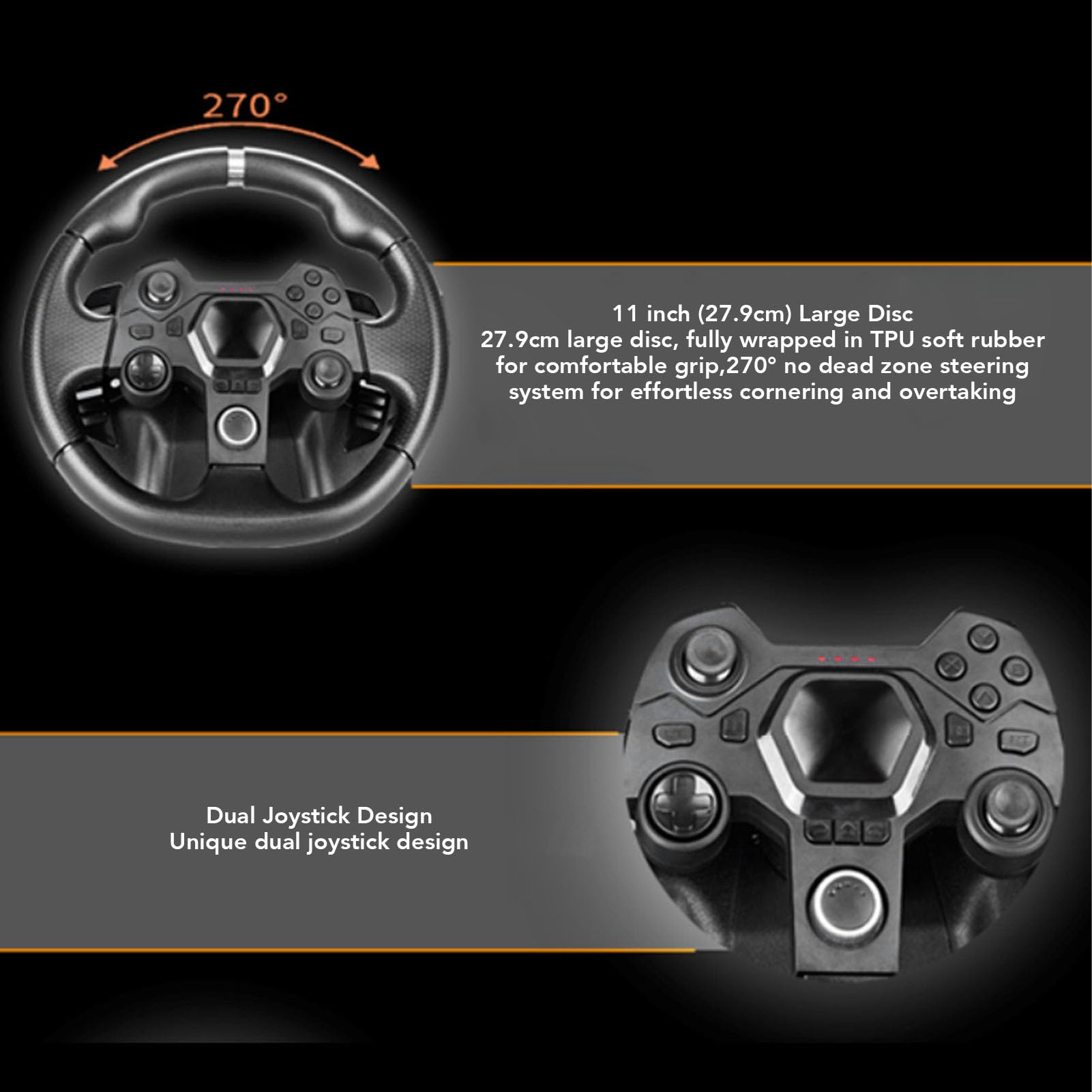 Plyisty Juego de Volante para Videojuegos, Volante de Carreras Driving Force de 11 Pulgadas y Pedales de Suelo, Abrazadera G, Compatible con Consola de Juegos de PC Android
