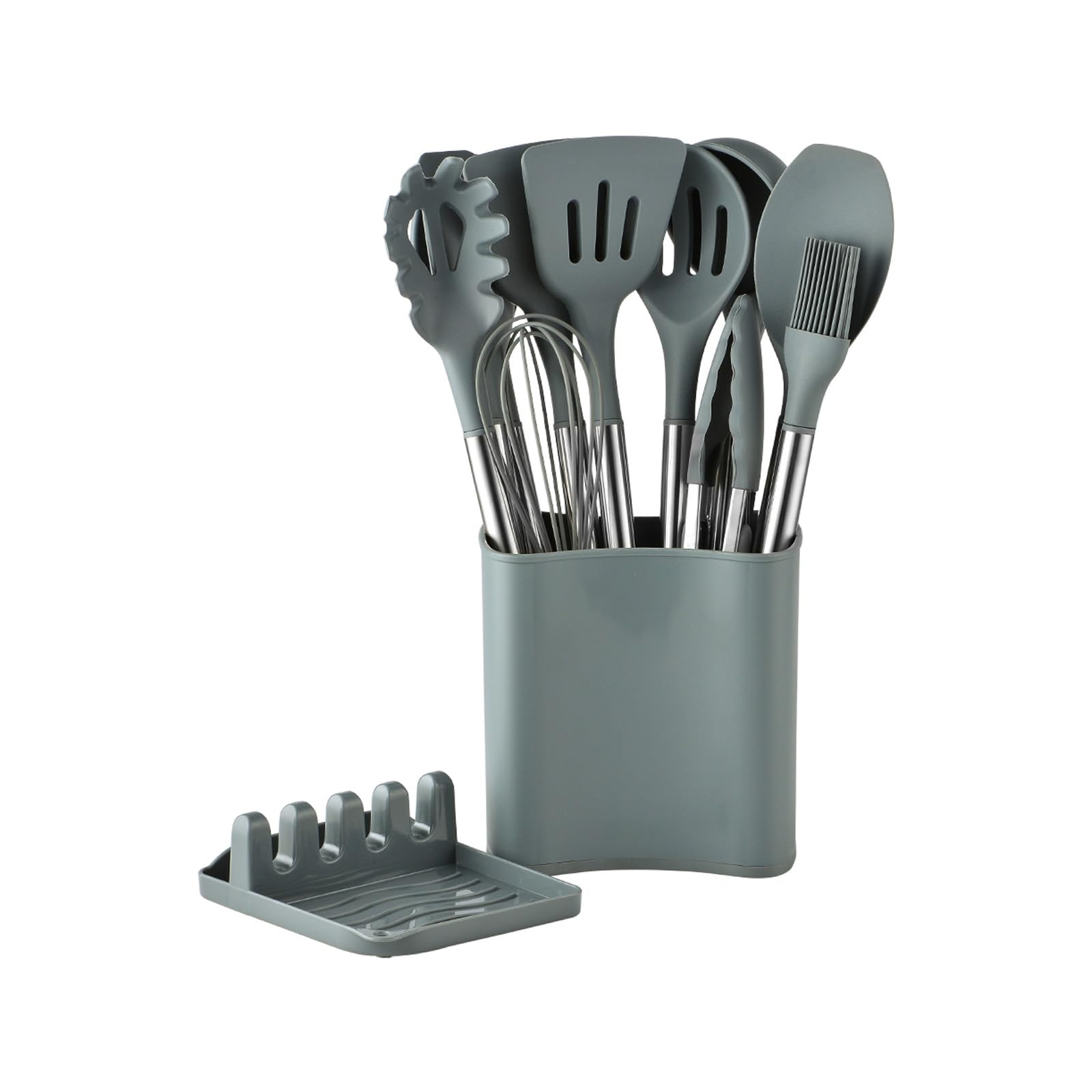 GTHTUHFD Kitchen Cooking Utensils Set, 12 Pcs Non-Stick Silicone Cooking Kitchen Utensils With Holder, Silicone Kitchen Utensil Set For Nonstick Cookware,Grey
