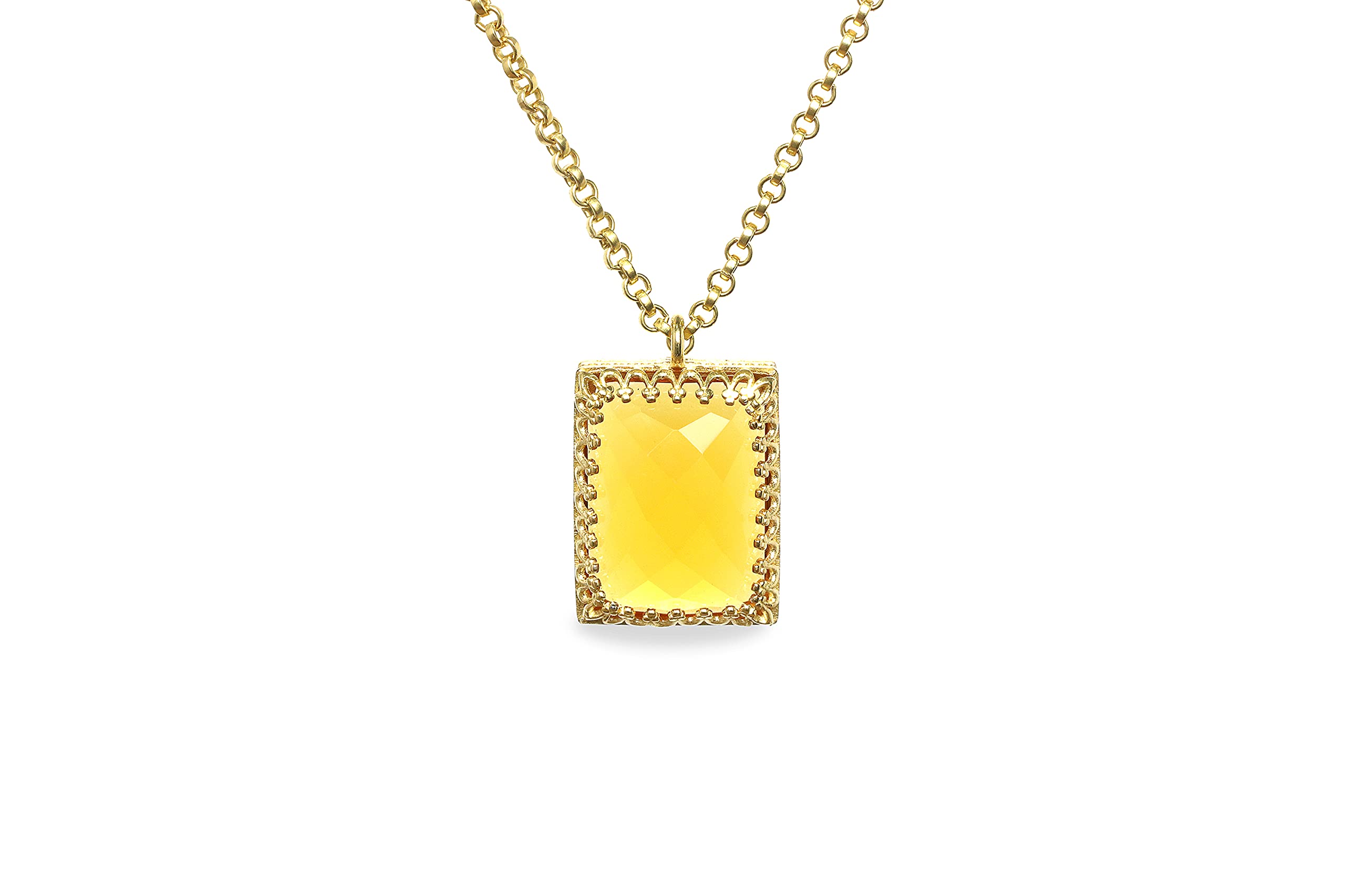 Luccicante Collana Citrino - Collane con Ciondolo Intricato per Donne - Collana di Moda Fatta a Mano, Collana con Pietra Nascente di Novembre, Collana Nuziale - Collana Personalizzabile per Lei