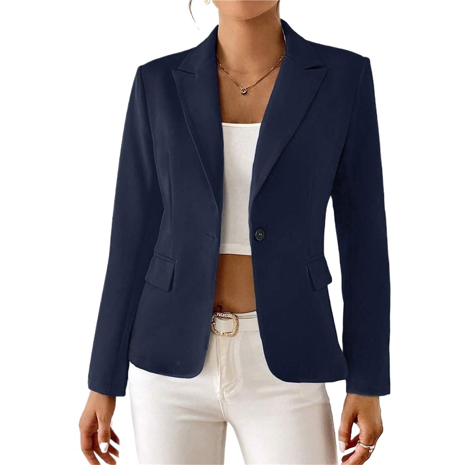 Blazer Donna Elegante Blazer da Donna for Tutte Le Stagioni, semplici, con Un Bottone, a Maniche Lunghe, con Risvolto, da Lavoro(Deep Blue,XS)