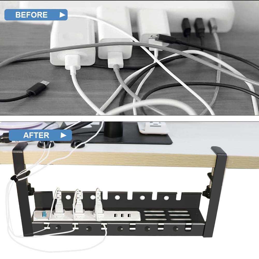Kit de Plateau de Gestion des Câbles sous Bureau, Passe-Câbles Bureau sans Perçage, Câble Management Bureau Support de Câble Organisateur de Fil en Acier