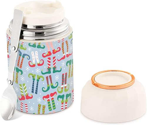 Miniatura 1 de Christmas Stockings Snowflakes Food Jar with Spoon Stainless Steel Vacuum Insulated Food Container 17 oz Food Flask for Lunch