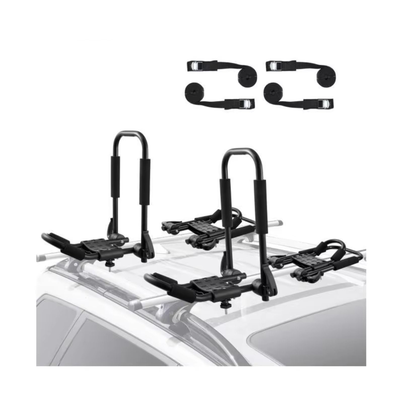 Delantero Y Trasero Baca Portaequipajes Kayak 2 Pares Blando Barra J Montaje Superior Plegable Rápido Soporte Amarre Tabla Surf Canoa Esquí Barras Coche(Unfoldable 2pcs)