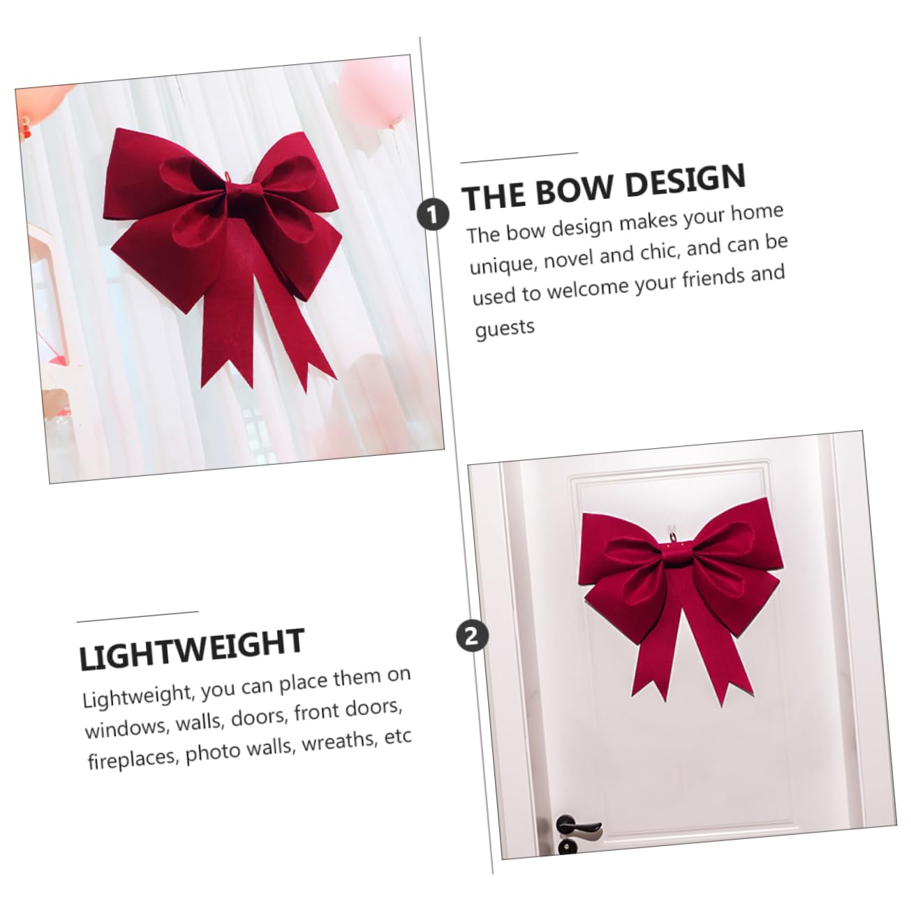 Nœud de Mariage Rouge en Tissu Non Tissé, 1 Lot Décoratif | Décoration Suspendue pour Mariage, Porte, Style Romantique Chic, Ambiance Festive