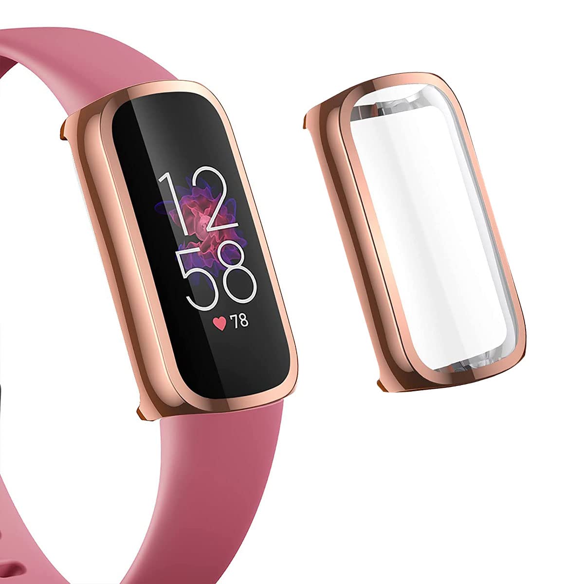Soft TPU Front Protection Case Cover for Fitbit Luxe Smart Watch (Rose Gold)