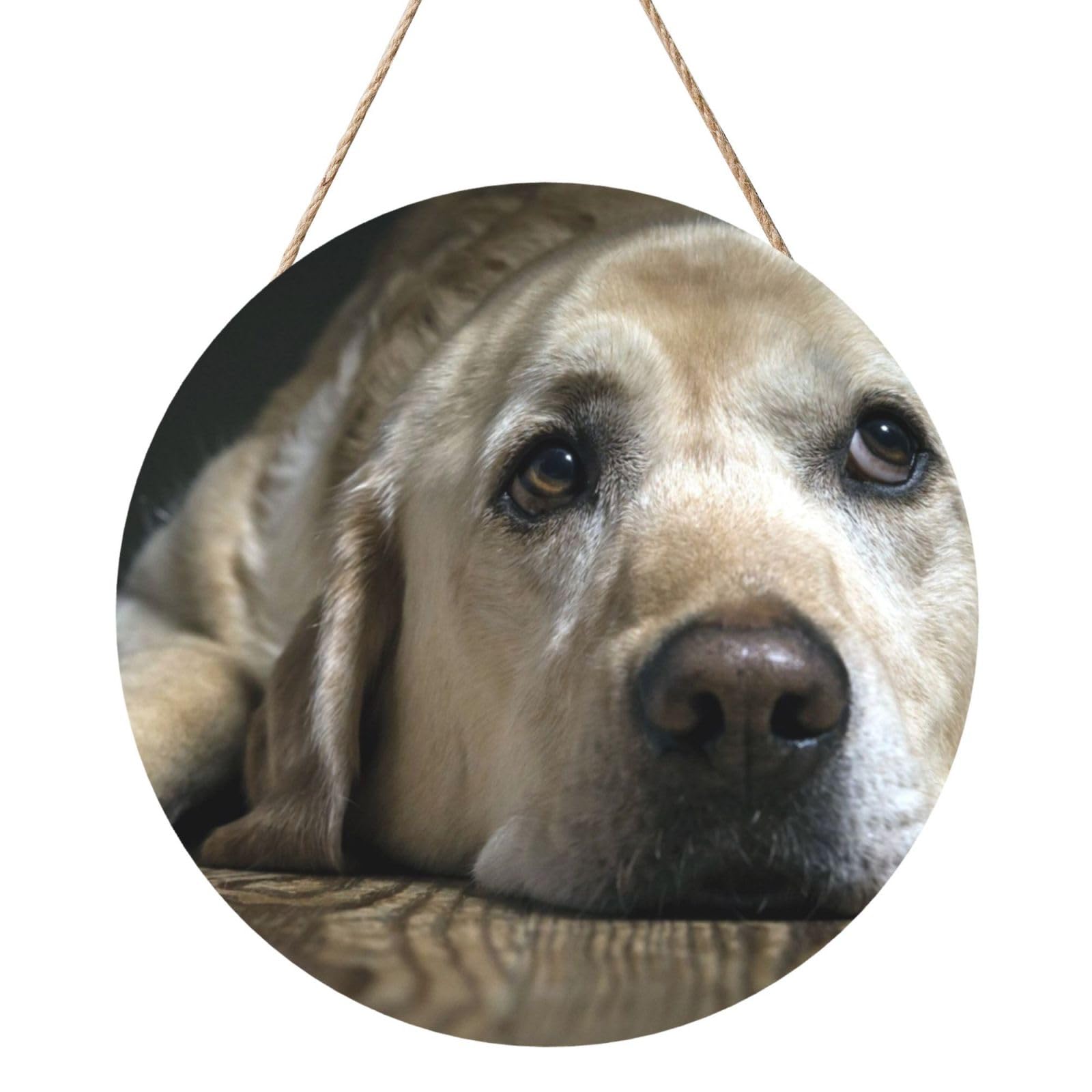 InOmak Lovely Labrador Dog, Round Wood Panel Painting 12 in, Wall Hanging Painting For Home