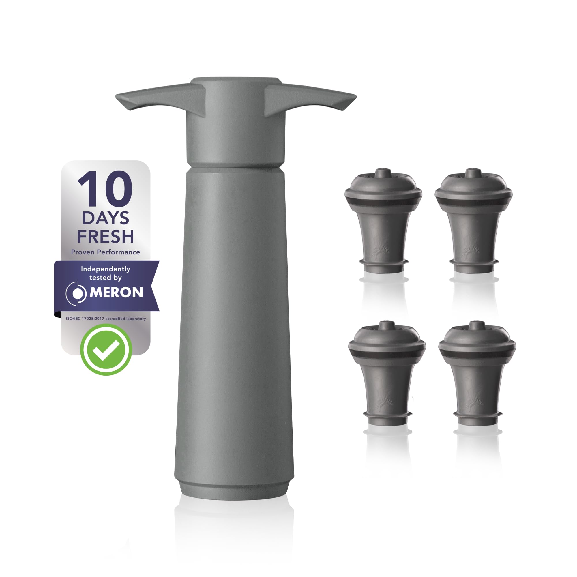 Vacu Vin Original Wine Pump - 4 Vacuum Wine Stoppers - Wine Saver - Gray