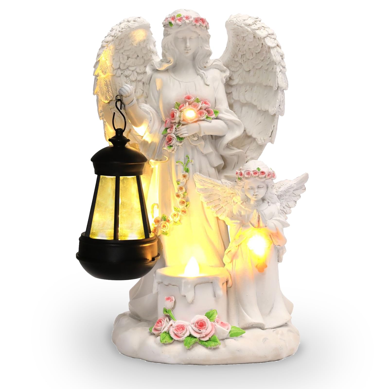 Estatuas de ángel solar para jardín, figura de ángel de la guarda con farolillo solar LED, decoración para exteriores, resistente a la intemperie, decoración para cementerio, escultura de