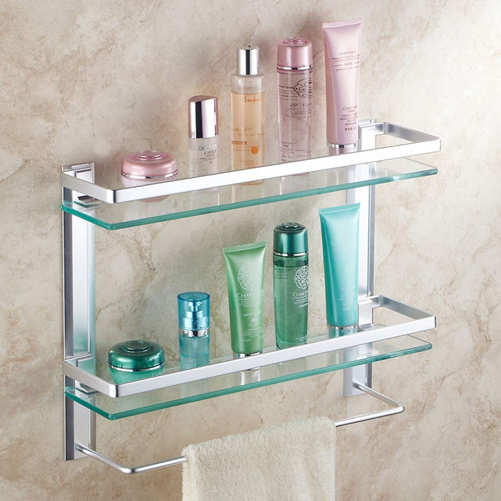 Estantes de baño de 2 Niveles Cesta de baño Estante de Almacenamiento Vidrio Templado Grueso Aluminio Montado en la Pared Estante de Almacenamiento de Cocina Estante de baño de Vidrio (Colo