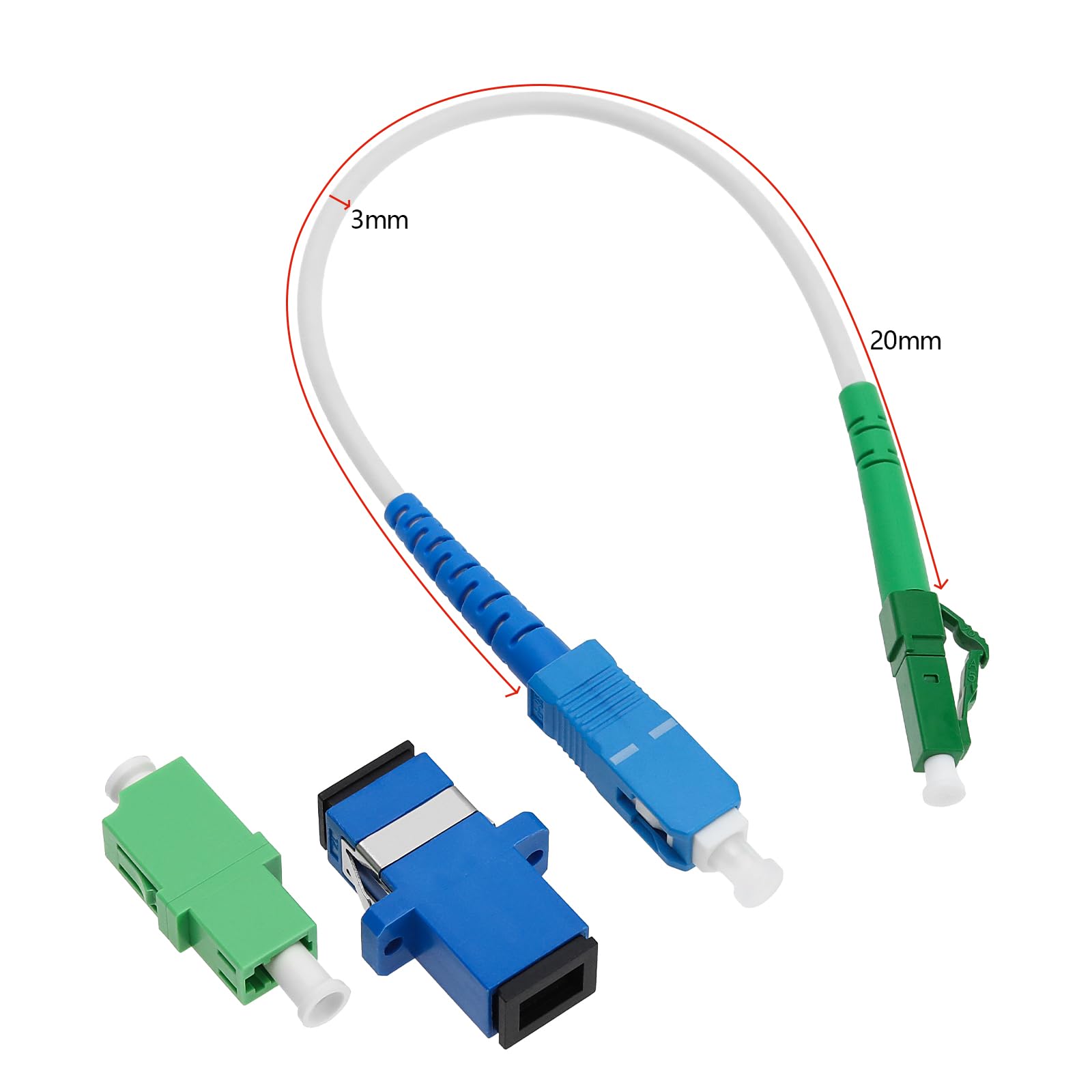 VGOL LC/APC-SC/UPC Fiber Optic Patch Cable - Singlemode Simplex Jumper - 20CM with Adapters and Couplers - Image 4