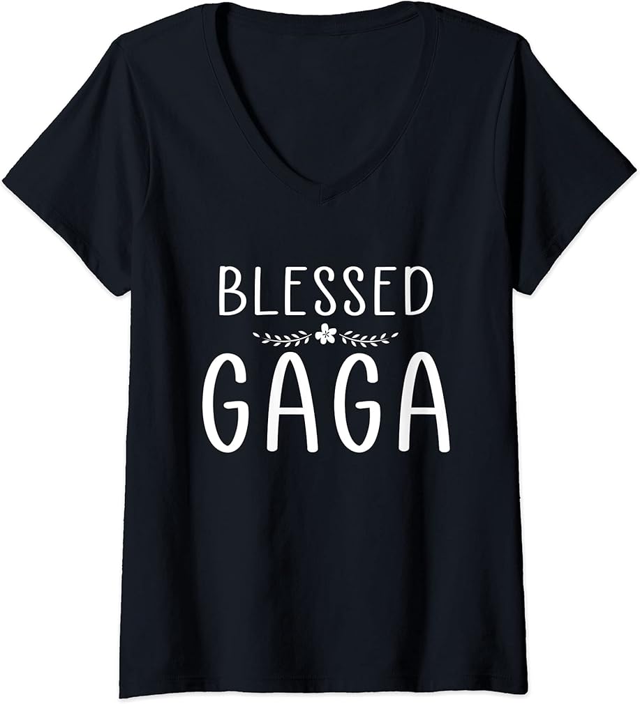 Womens Blessed GAGA Cute Floral Mom Grandma Xmas / Mothers Day V-Neck T-Shirt