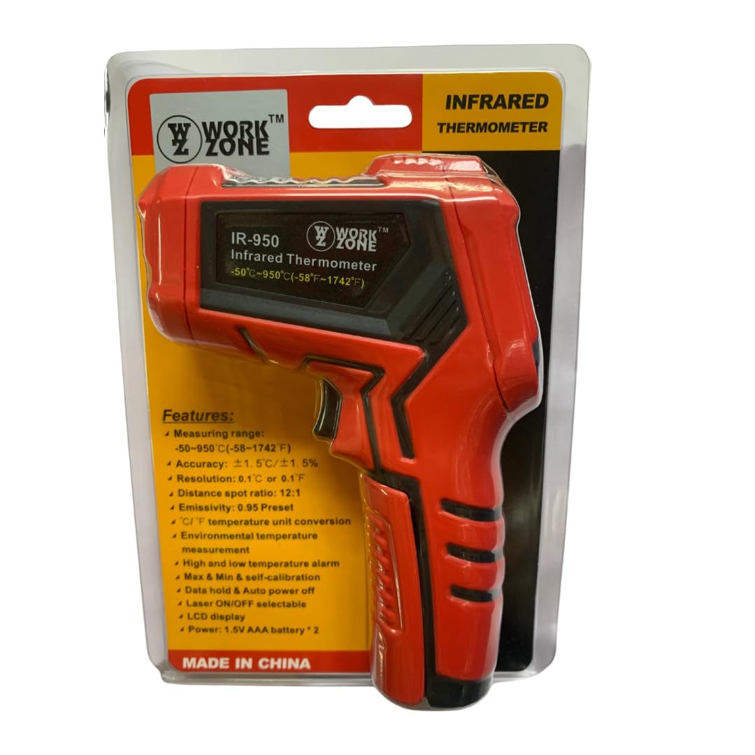 WORK-ZONE IR-950 Industrial Infrared Thermometer (-50 to 950°C) with 12:1 Distance to Spot Ratio, Adjustable Emmisivity & MAX/MIN Display (B0CS9MJ74B) Amazon Price History, Amazon Price Tracker