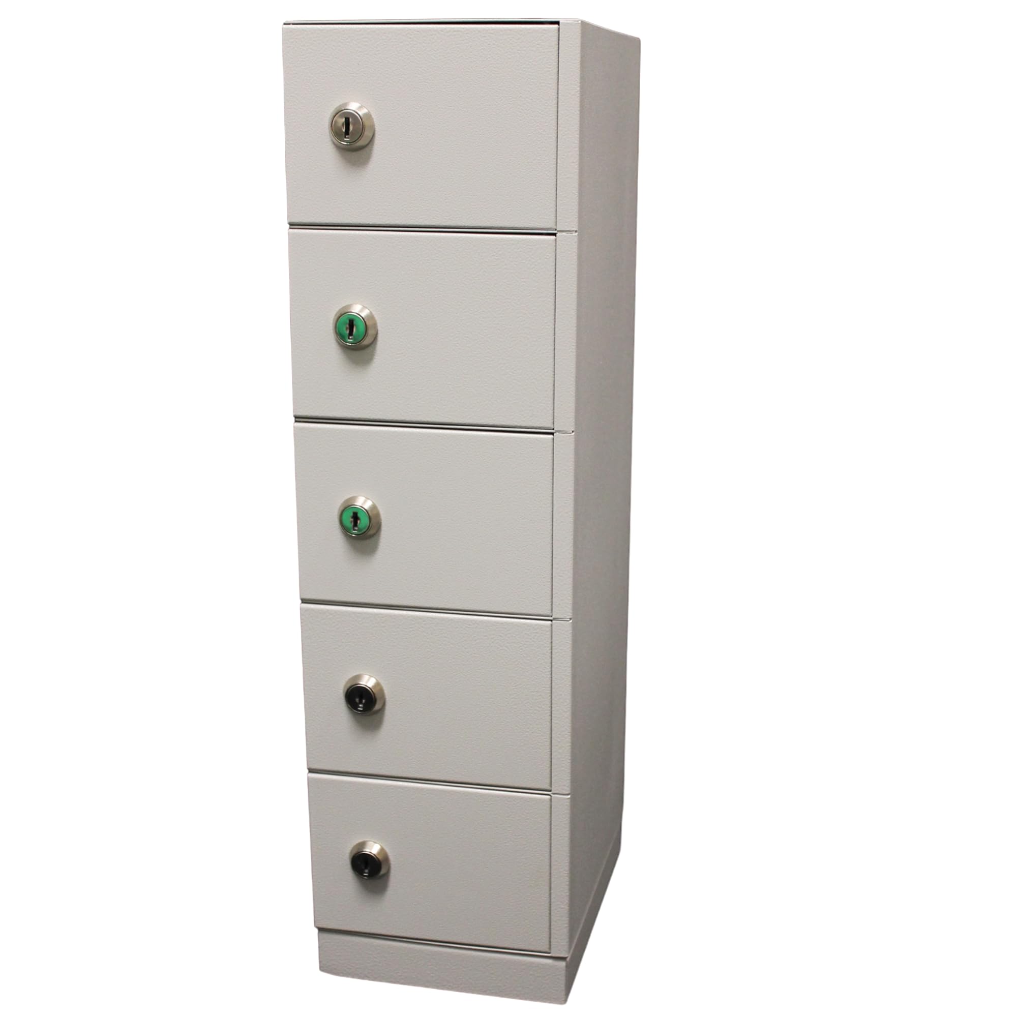 LEOMAR Armadietto Portatelefoni per Aziende e Scuole, Armadio di Sicurezza in Acciaio per Smartphone, 5 Scomparti con Chiavi, Cassetta da Parete 53 × 15 × 20 cm, Colore Grigio