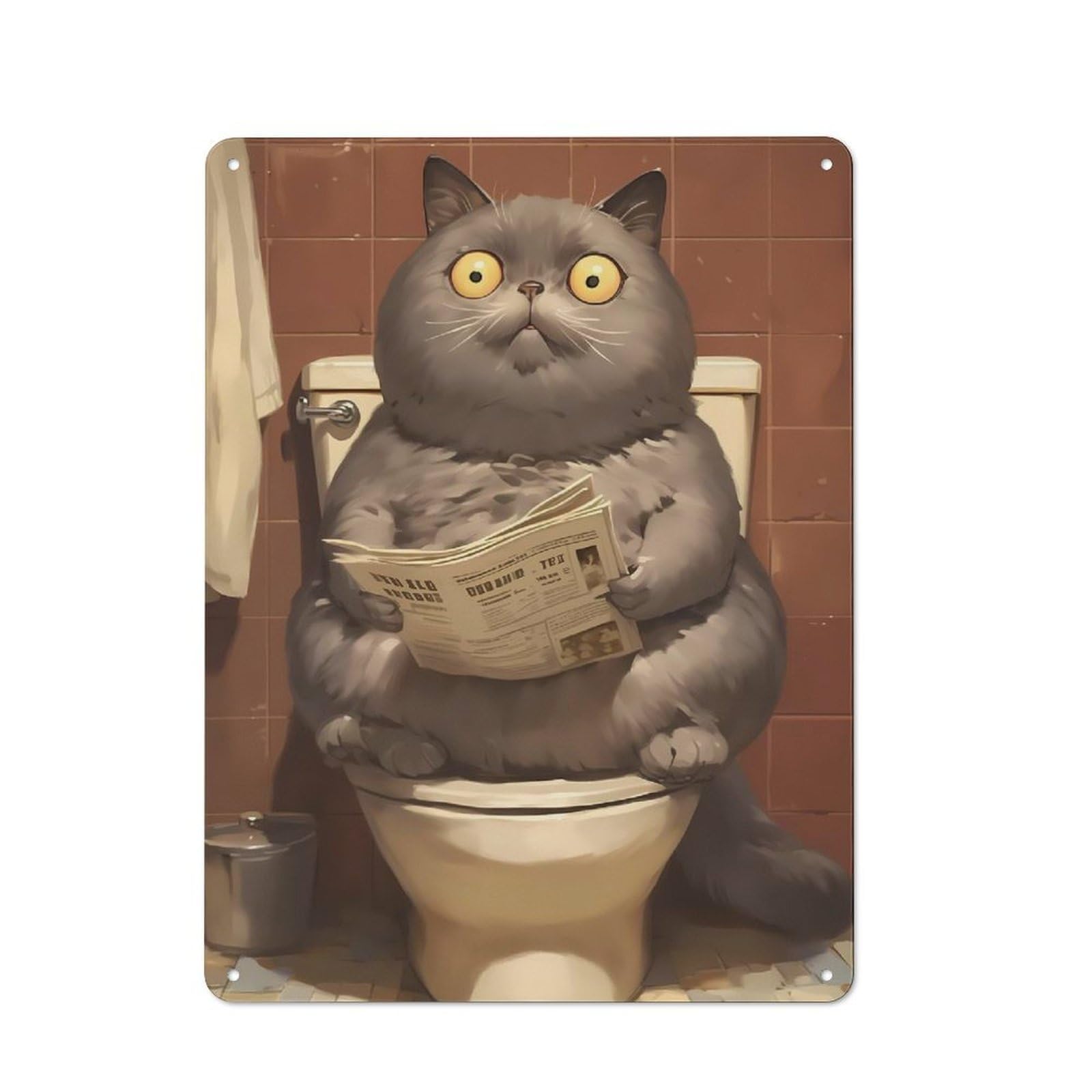 Junmoney Surprised Cat On Toilet Retro Tin Sign 40X30cm For Workshop Wall, For Home Interiors And Metal Sign Collectors