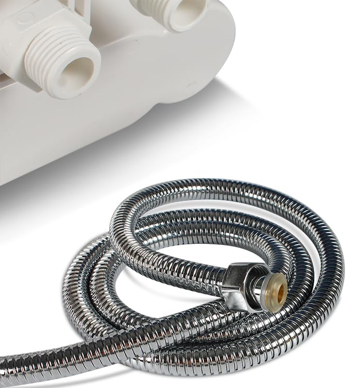 RV Caravan White Exterior Shower Box Kit with Lock 1.5M Metal Water Pipe Water Saving Nozzle Apply to Camping Camper Accessories(0100059)