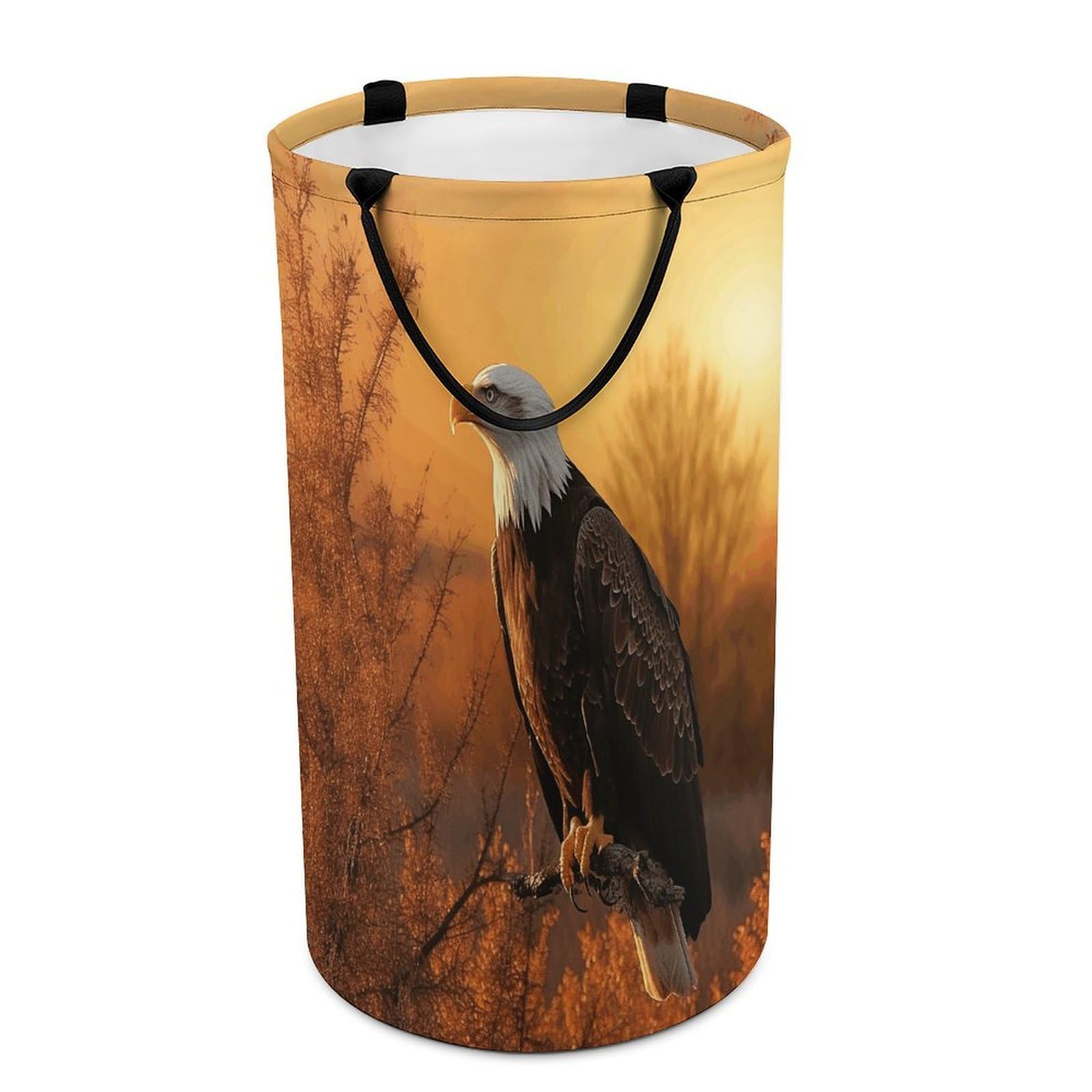 Golden Sunset Bald Eagle Laundry Basket Large Foldable Laundry Hamper with Handles Freestanding Collapsible Clothes Basket Waterproof Portable Dirty Clothes Hamper for Bathroom 86L