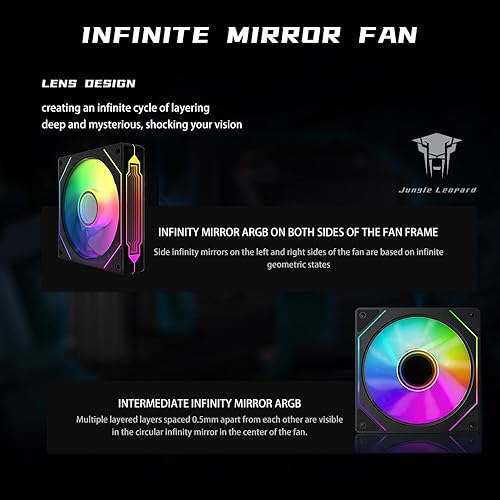 Miniatura 2 de Jungle Leopard Prism4 Pro X3 - Ventiladores de carcasa inversa ARGB de 4.724 in, efecto de luz RGB de espejo infinito, sincronización de luz de 5 V,