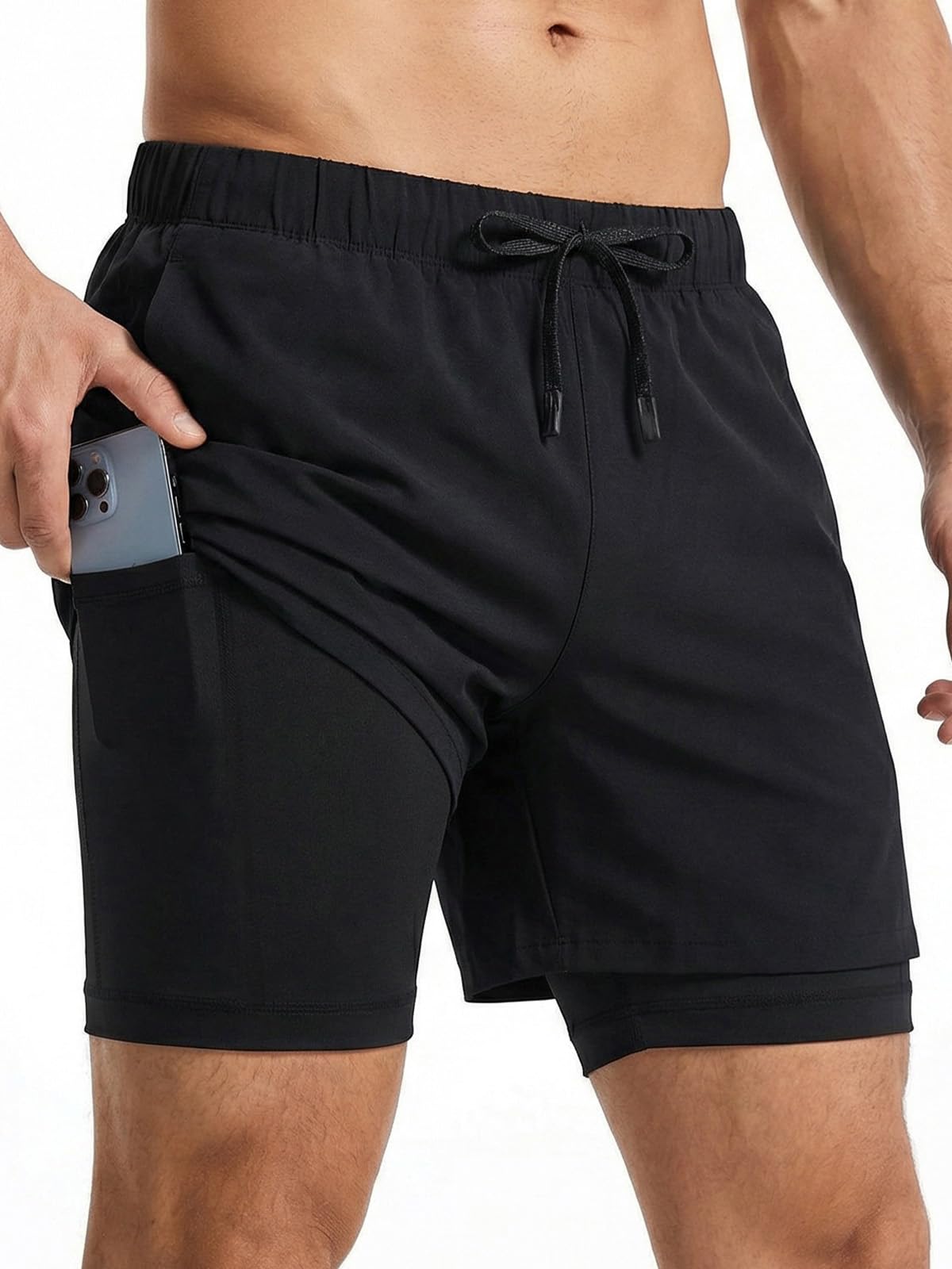 Mens 2 in 1 Running Shorts Quick Dry Gym Workout Tennis Training Basketball Sports Athletic Shorts with Pockets