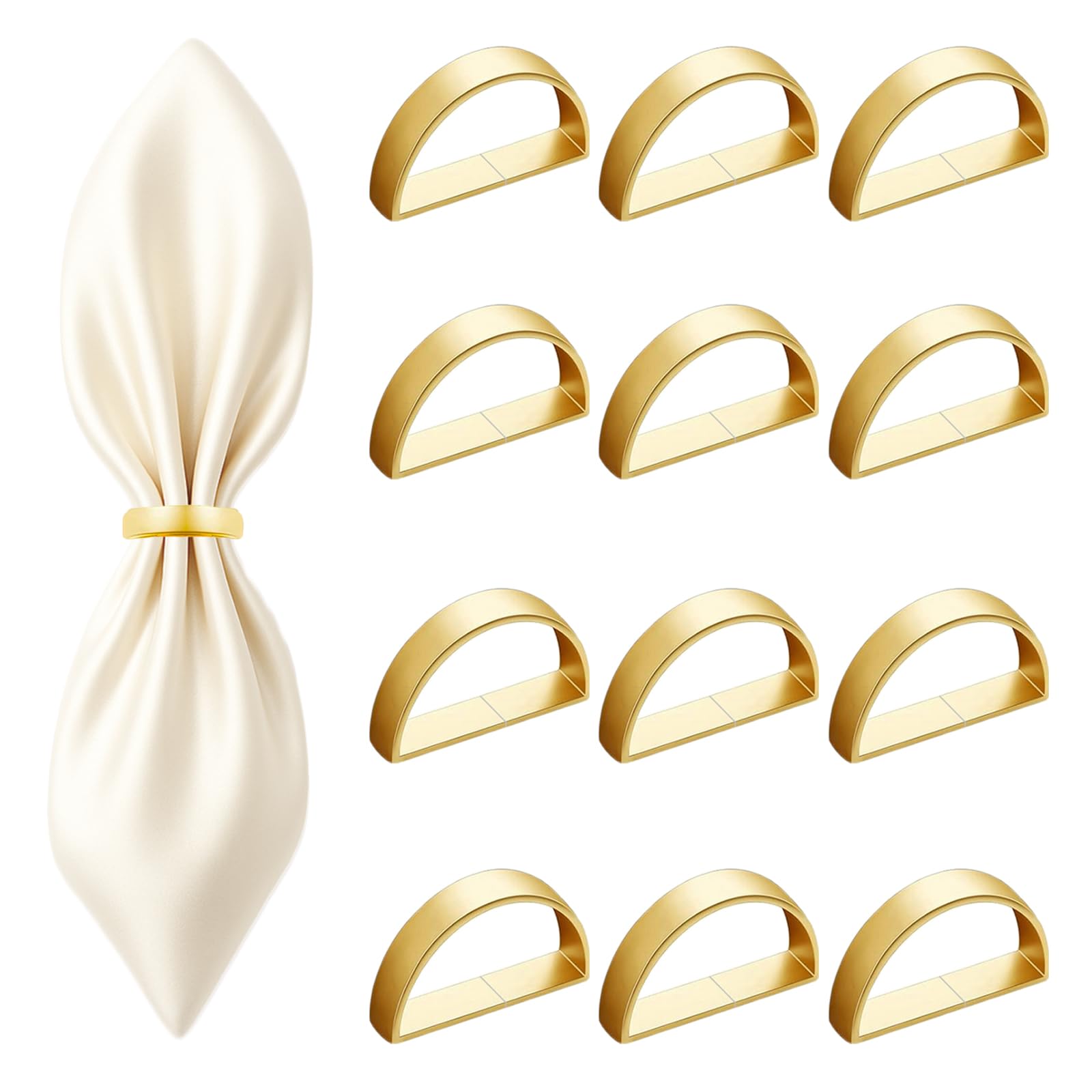 Photo 1 of 12 Pcs Stainless Steel Napkin Rings - Matt Gold Napkin Holder Buckles for Table Kitchen Dinner Party Wedding Christmas Party(Semicircle)