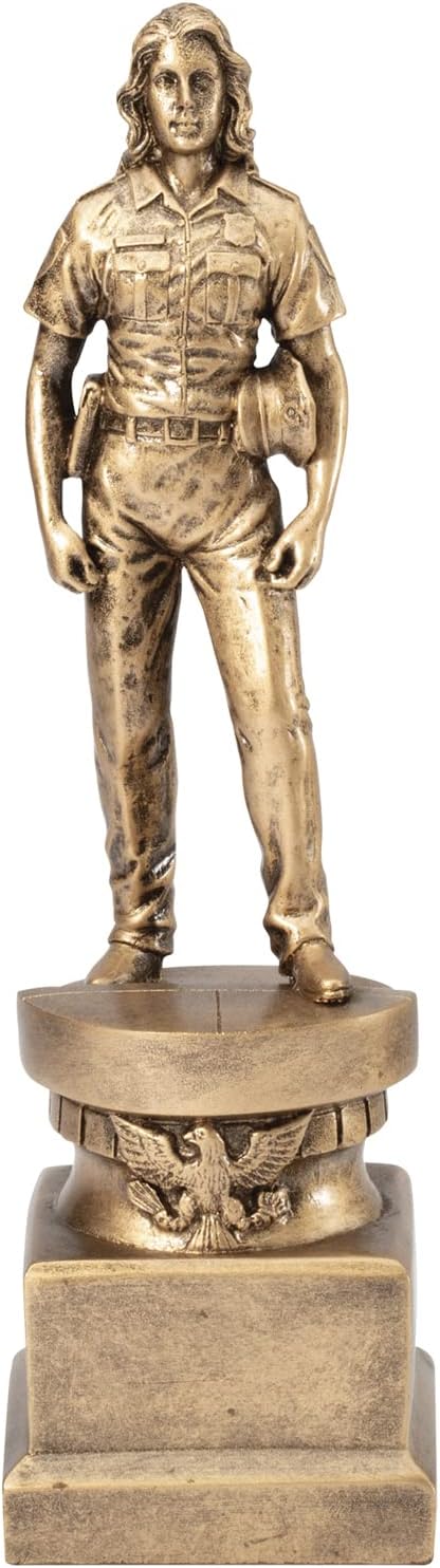 SHOP AWARDS AND GIFTS Customizable 13 Inch Height Antiqued Gold Female Police Officer Figure Trophy, Includes Personalization