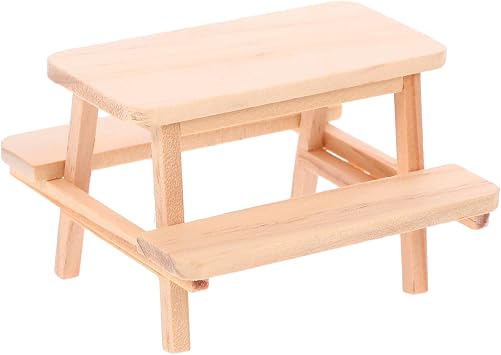 112 Scale Mini Wooden Picnic Table, Unfinished Miniature Dollhouse Furniture Outdoor Accessories, Patio Desk Prop for Fairy Garden, DIY Crafts 3-4 Inch Figures